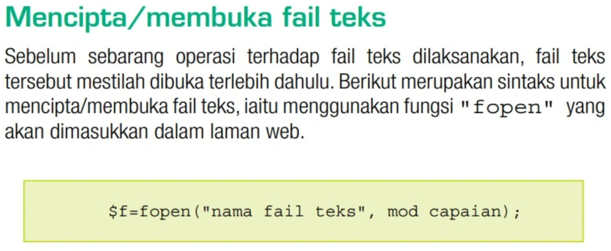 Mencipta membuka fail teks fopen syntax
