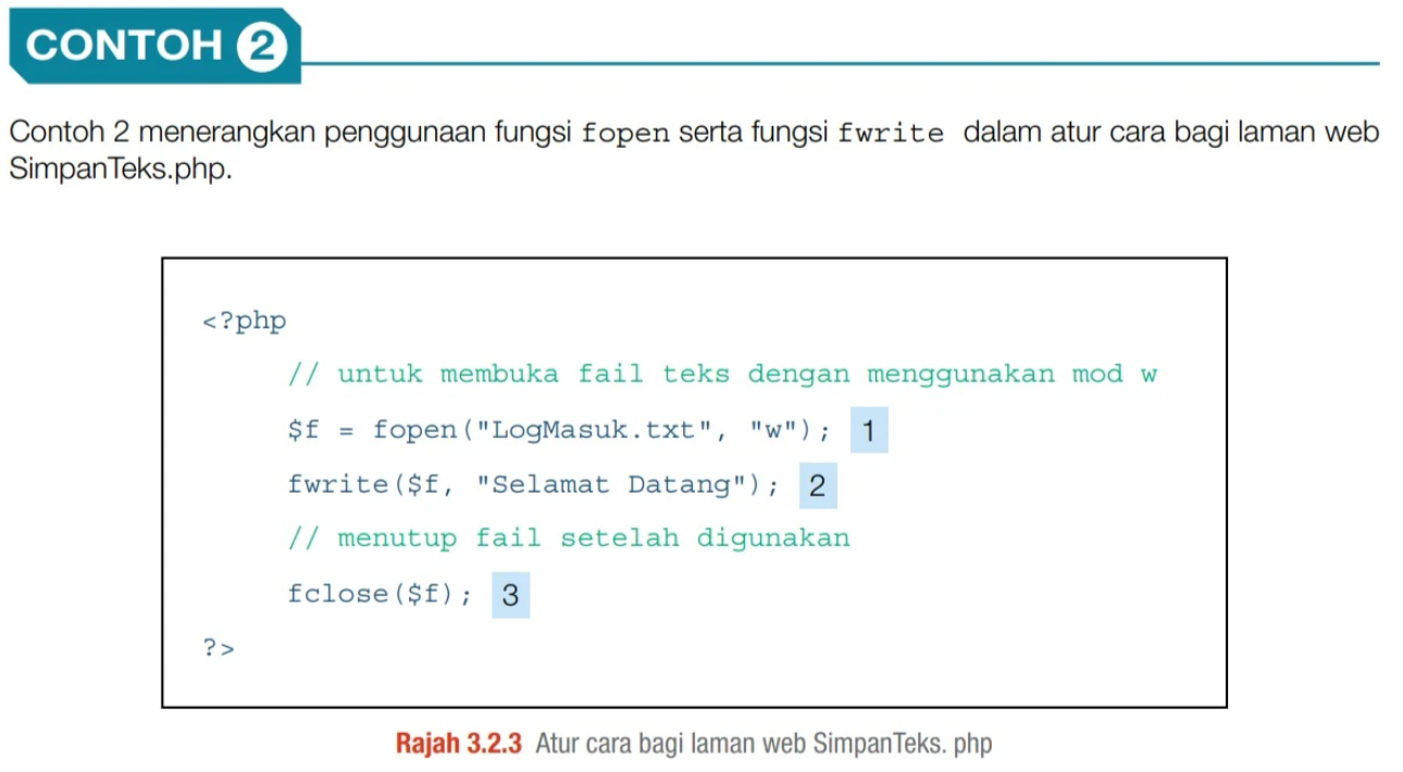 Contoh 2 fopen fwrite fclose sequence