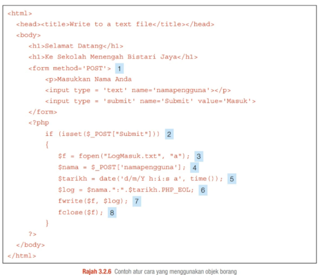Atur cara borang html php log file