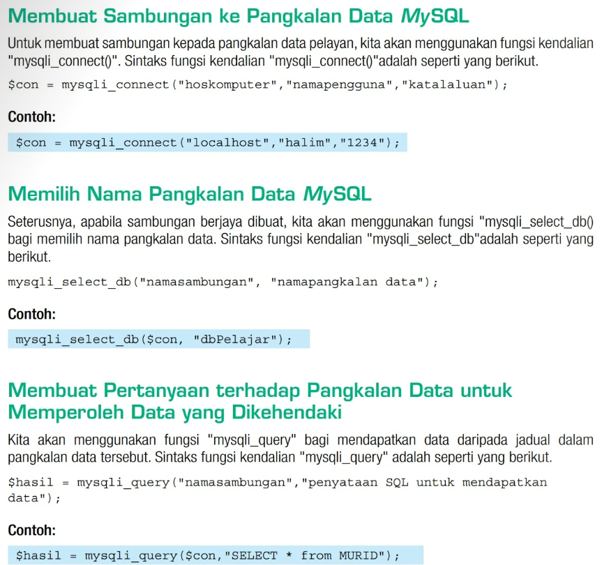 mysqli_connect mysqli_select_db mysqli_query functions